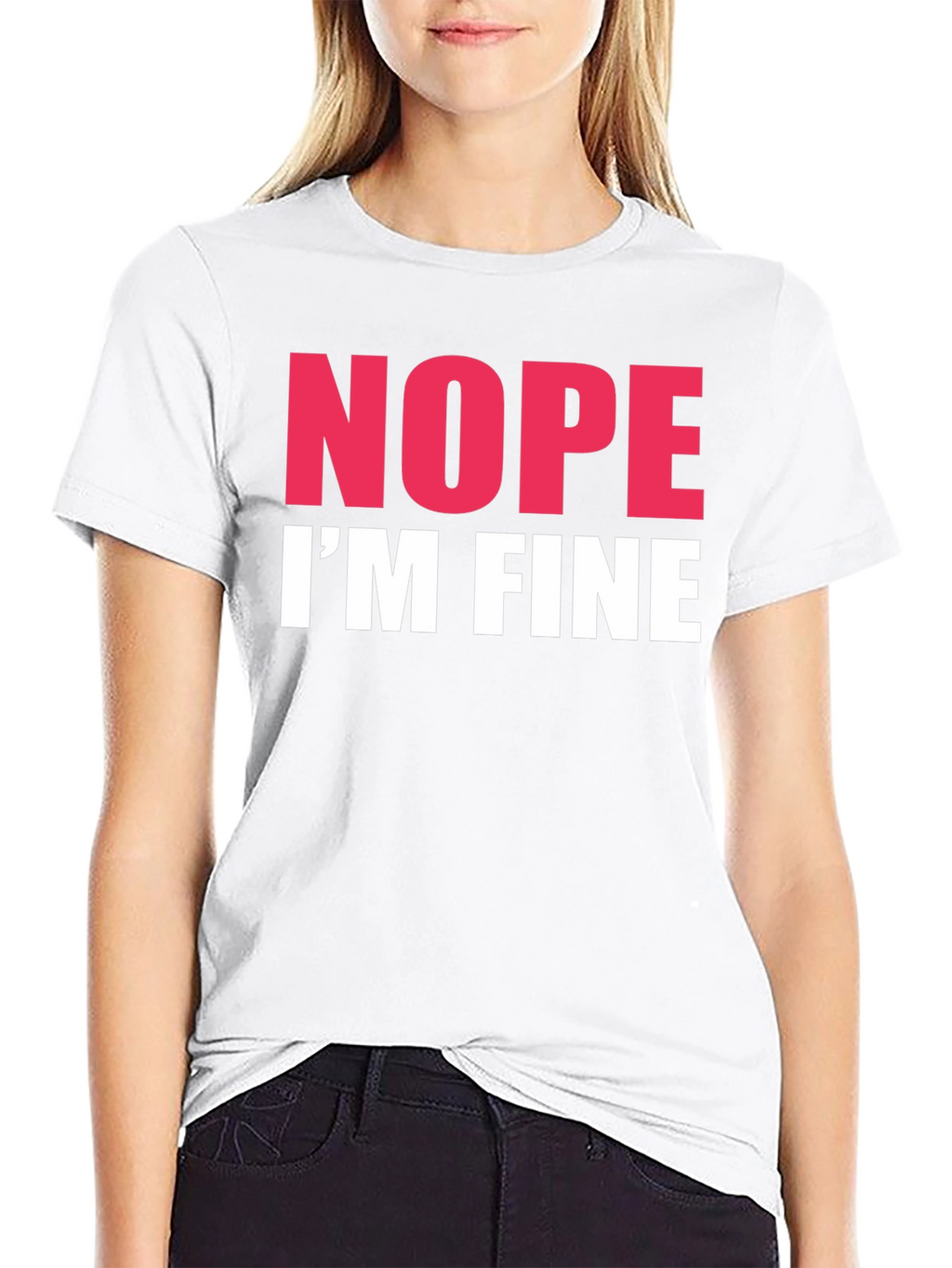 Nope Im Fine Graphic Tee - Black Crew Neck