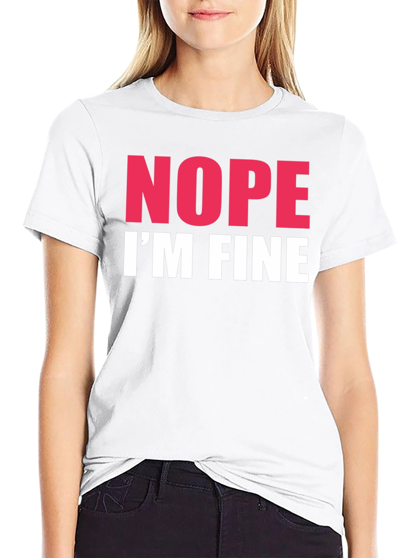 Nope Im Fine Graphic Tee - Black Crew Neck