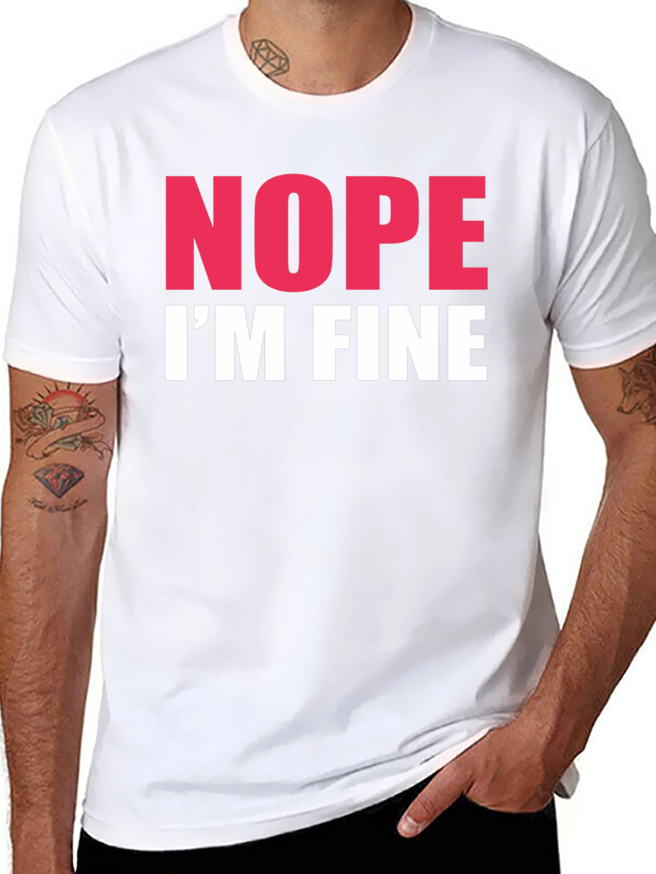 Nope Im Fine Graphic Tee - Black Crew Neck