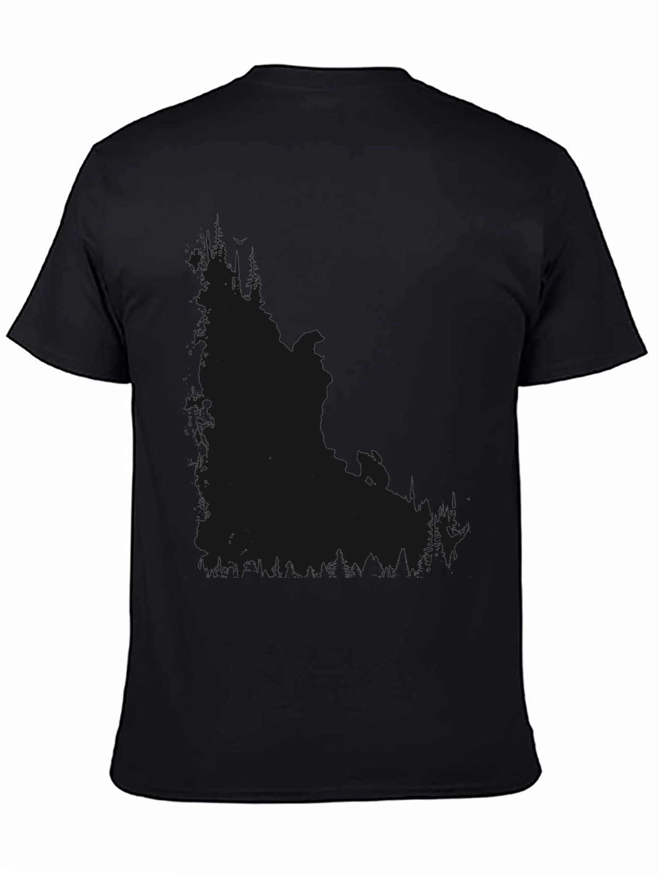 Mens Black Crew Neck T-Shirt with Subtle Forest Design