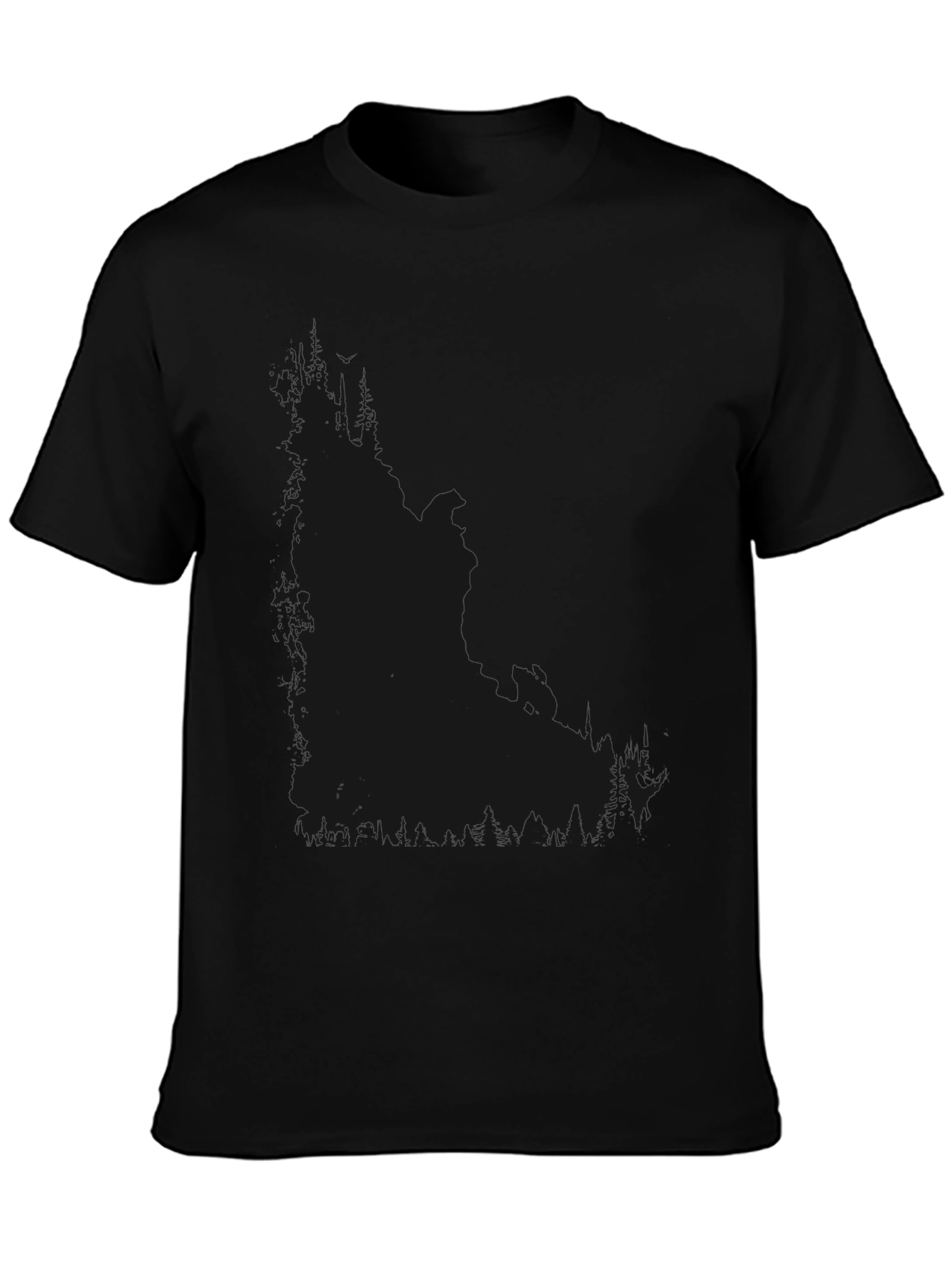 Mens Black Crew Neck T-Shirt with Subtle Forest Design