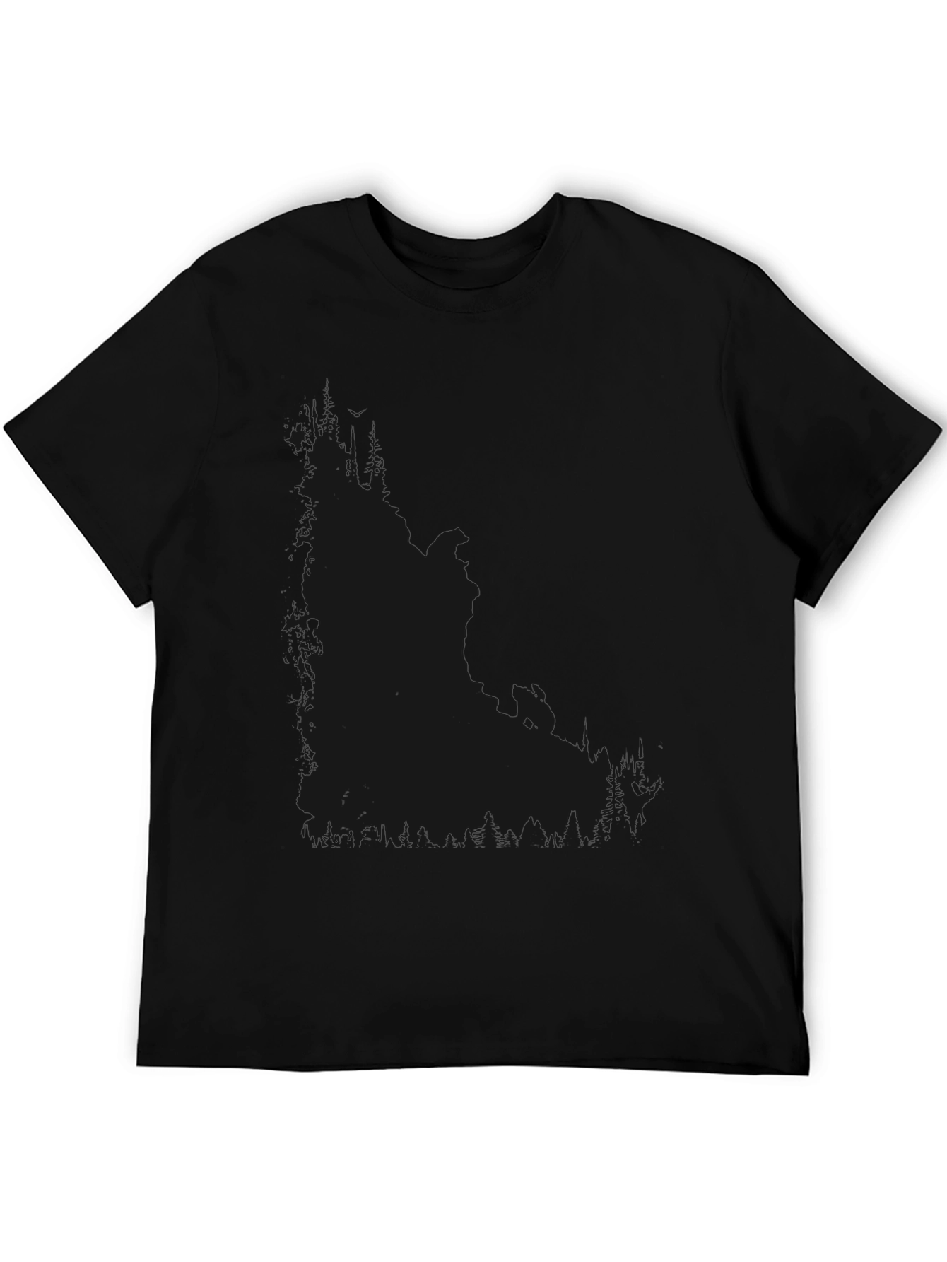 Mens Black Crew Neck T-Shirt with Subtle Forest Design