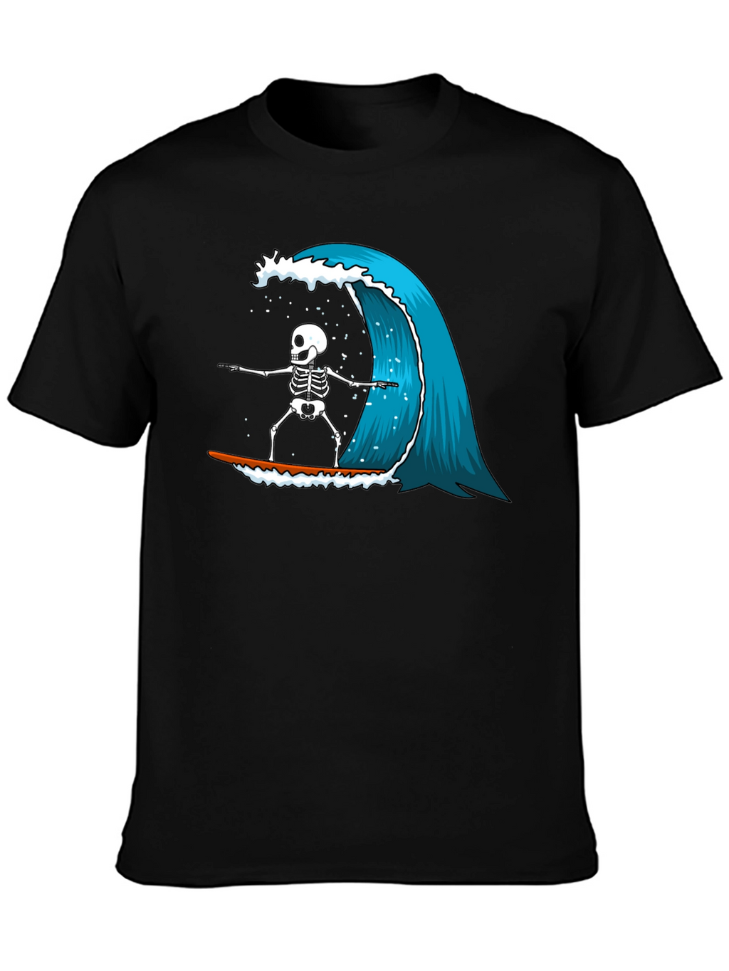 Skeleton Surfing Wave Graphic Tee - Black