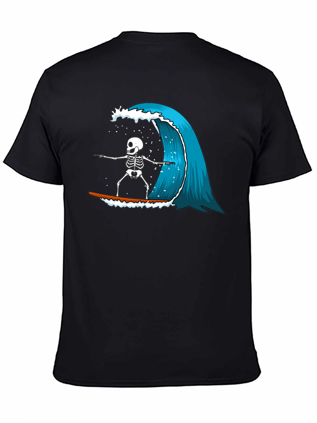 Skeleton Surfing Wave Graphic Tee - Black