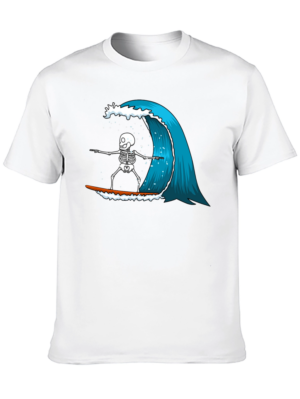 Skeleton Surfing Wave Graphic Tee - Black