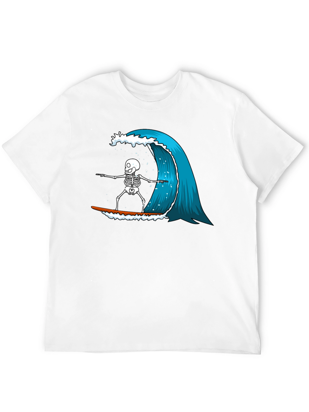Skeleton Surfing Wave Graphic Tee - Black