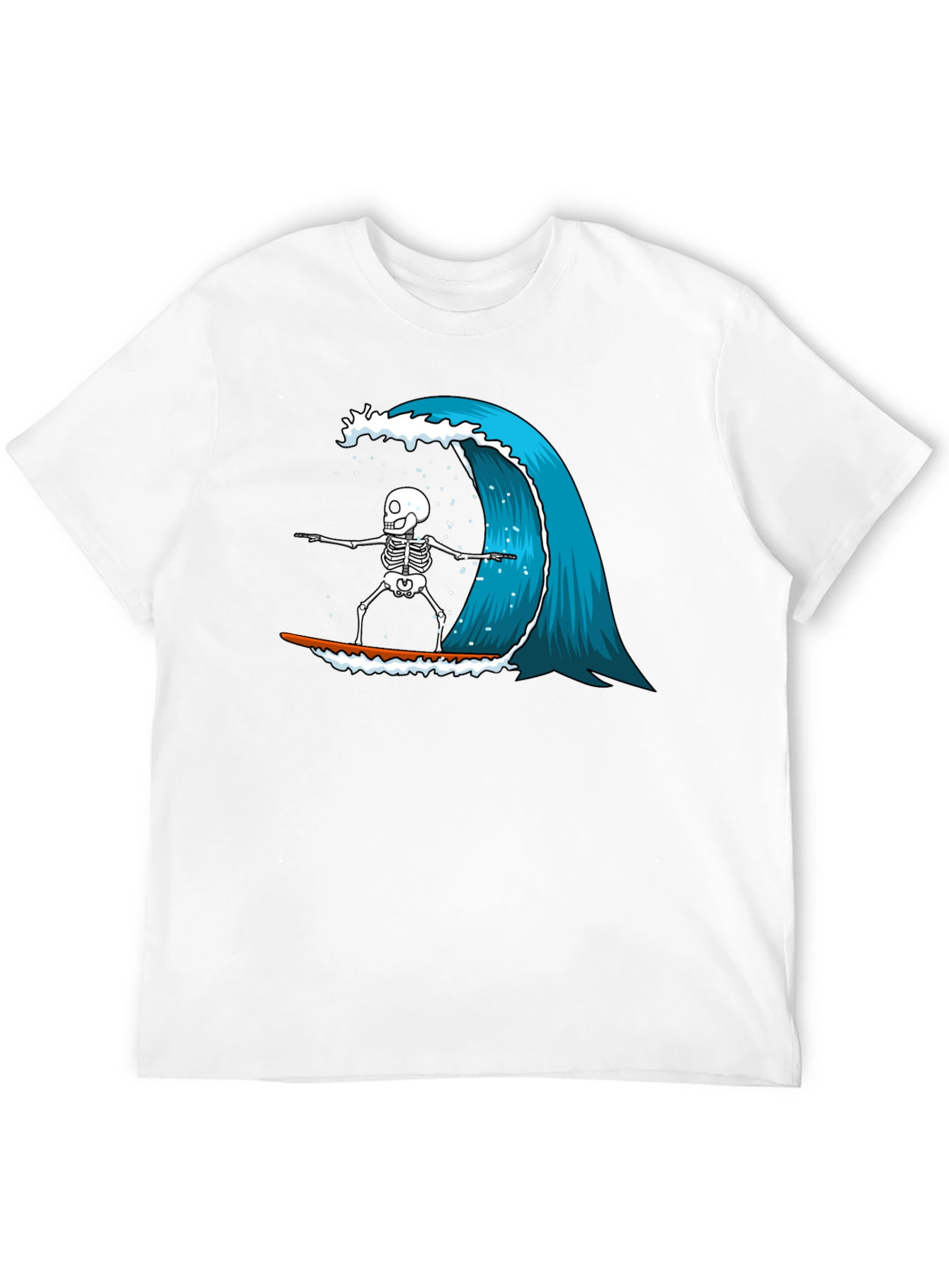 Skeleton Surfing Wave Graphic Tee - Black