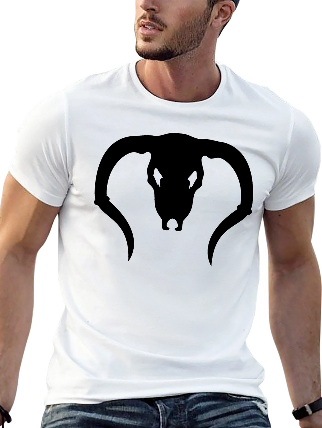 Black Bull Skull Graphic T-Shirt