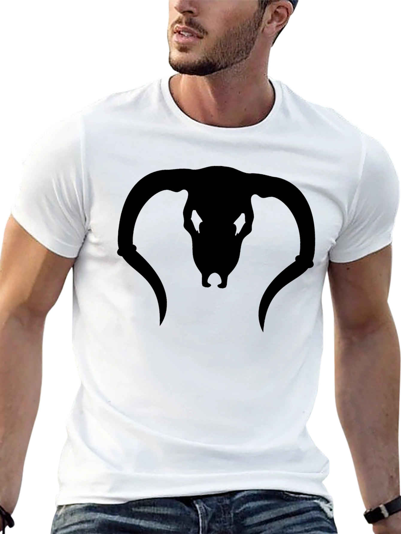 Black Bull Skull Graphic T-Shirt