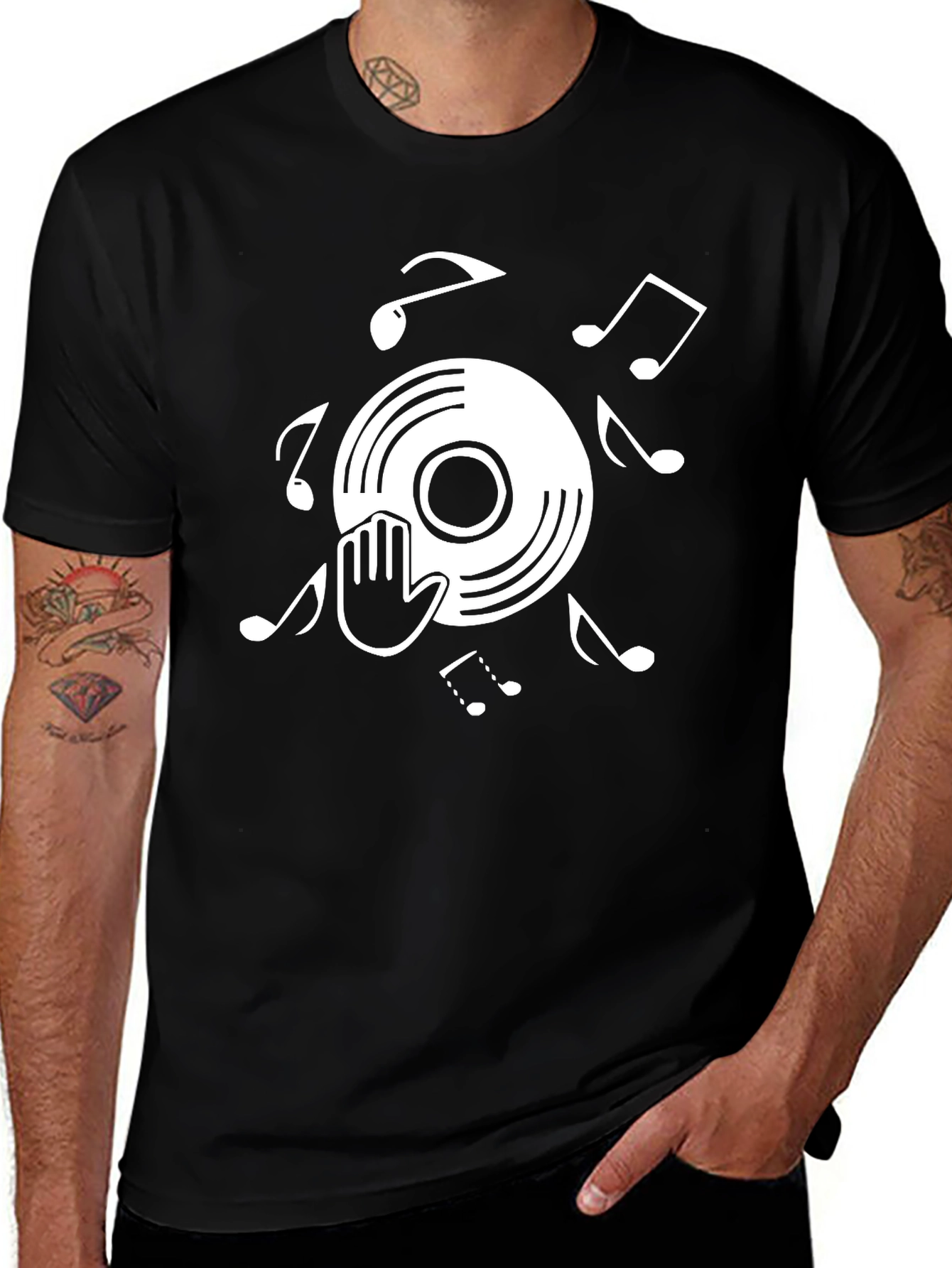 DJ Record Hand Music Notes Graphic T-Shirt