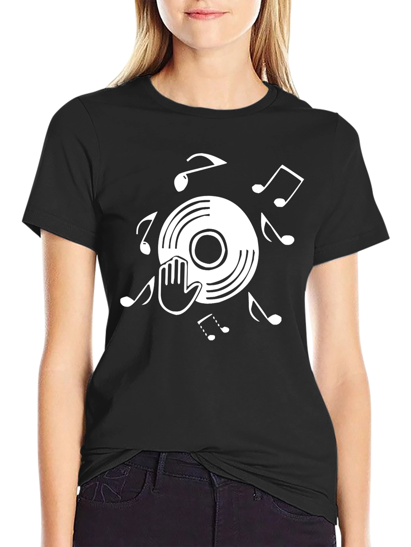 DJ Record Hand Music Notes Graphic T-Shirt