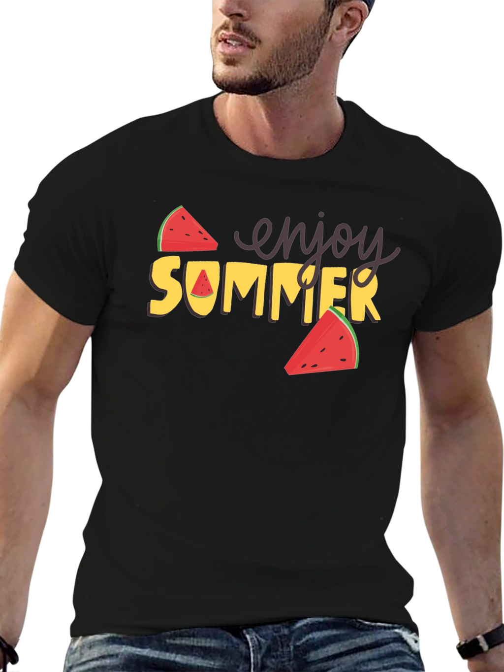 Enjoy Summer Watermelon Graphic Tee - Black