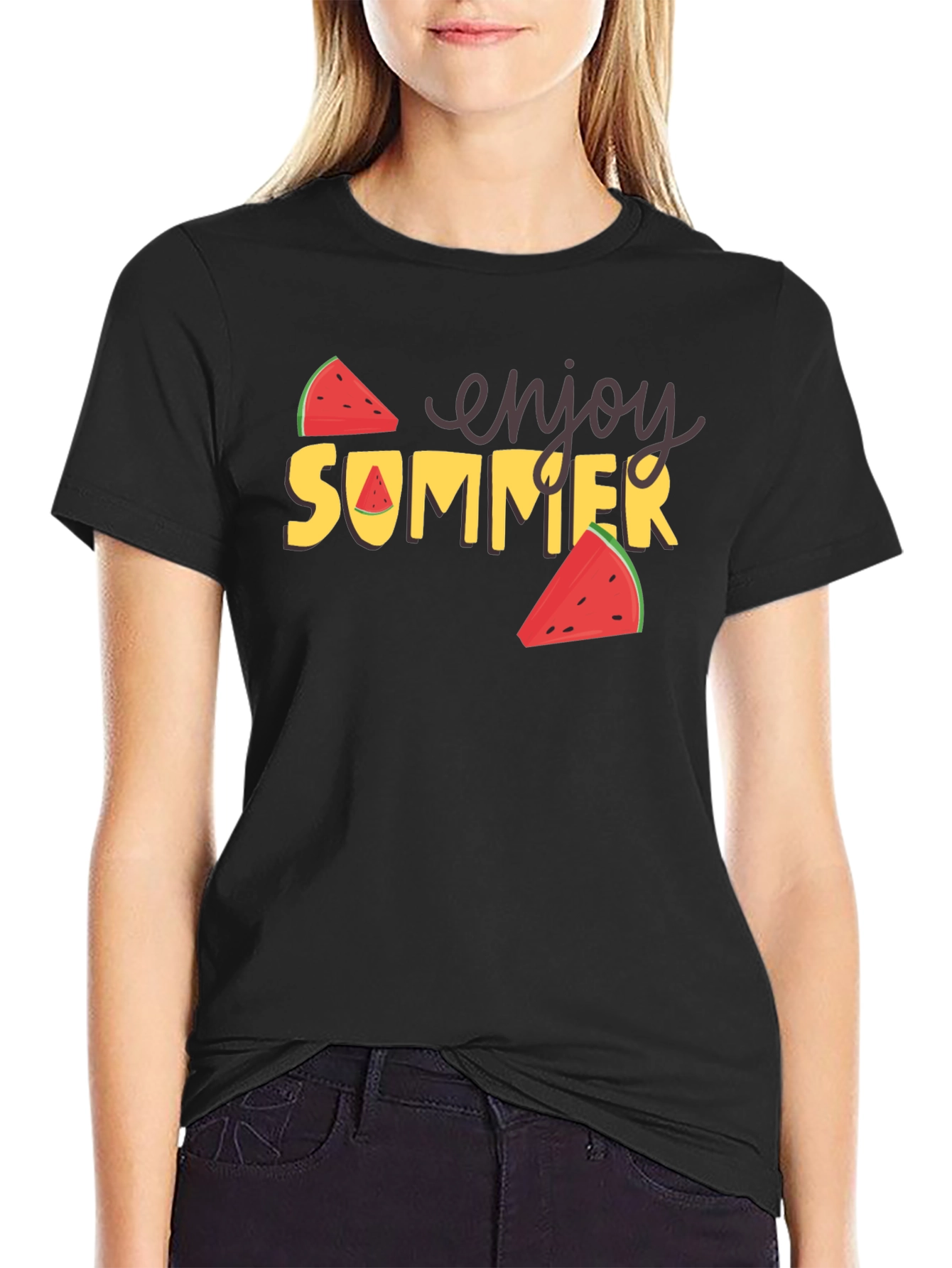 Enjoy Summer Watermelon Graphic Tee - Black