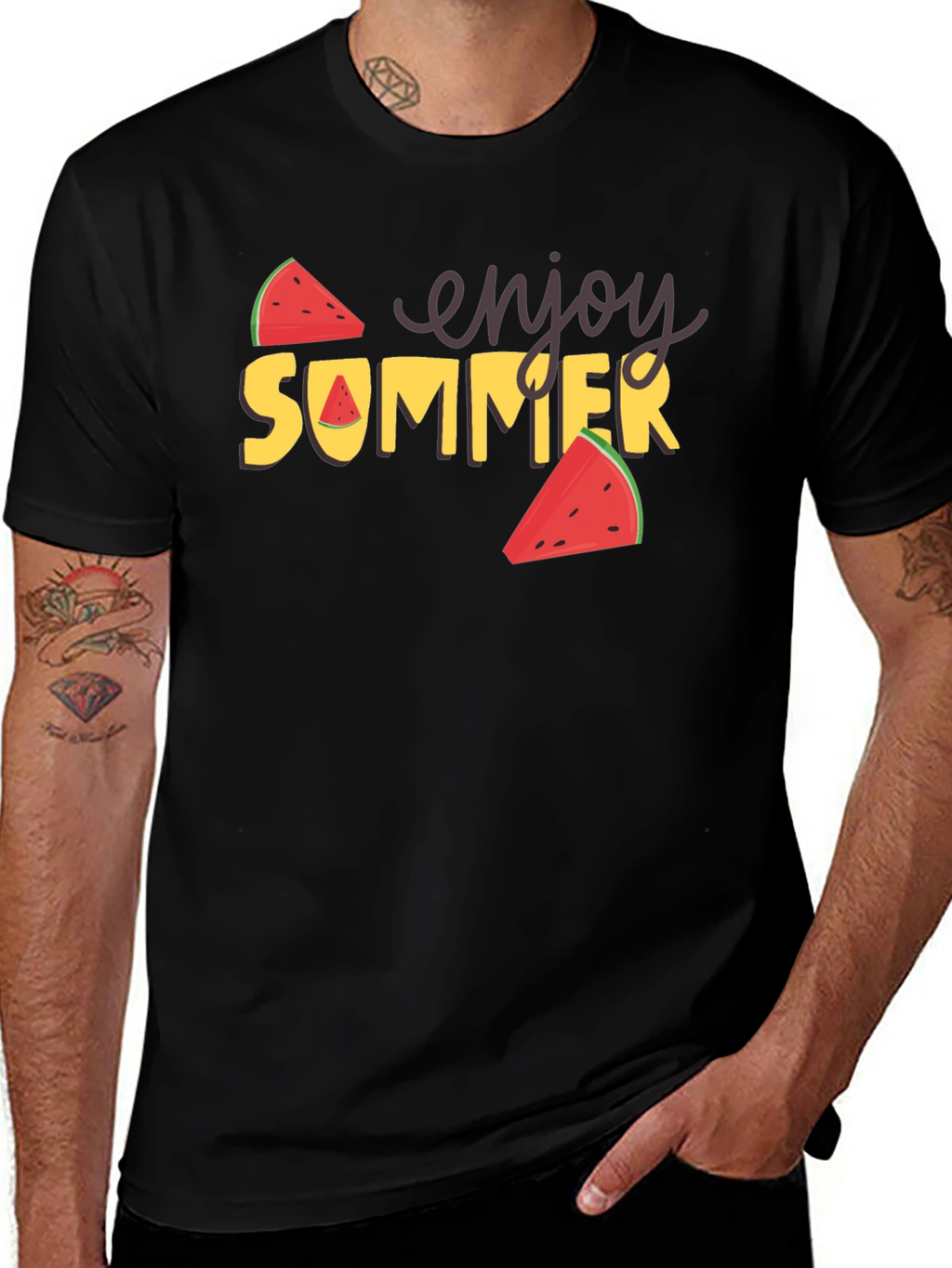 Enjoy Summer Watermelon Graphic Tee - Black