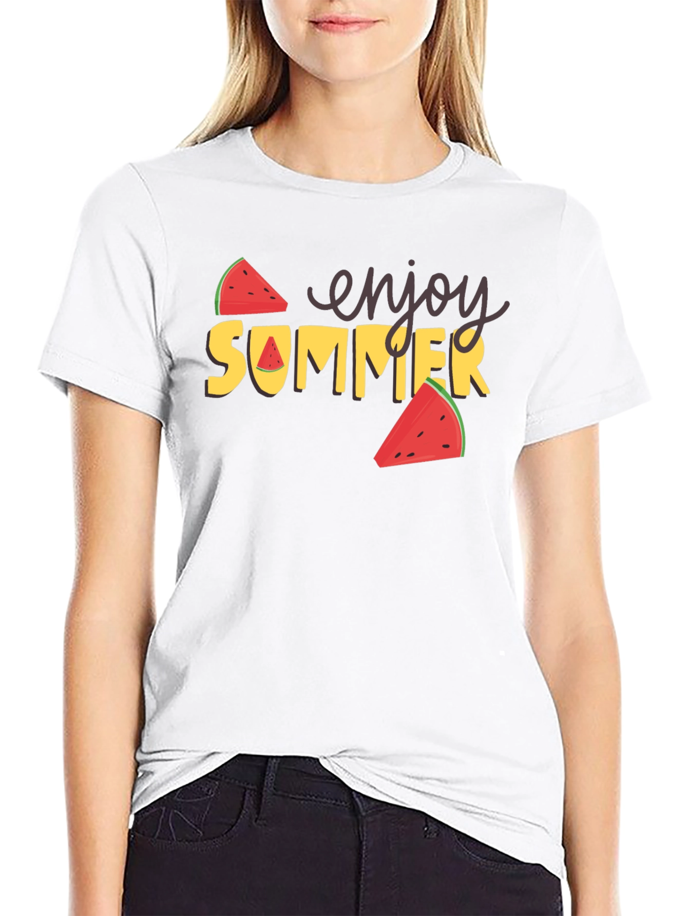 Enjoy Summer Watermelon Graphic Tee - Black
