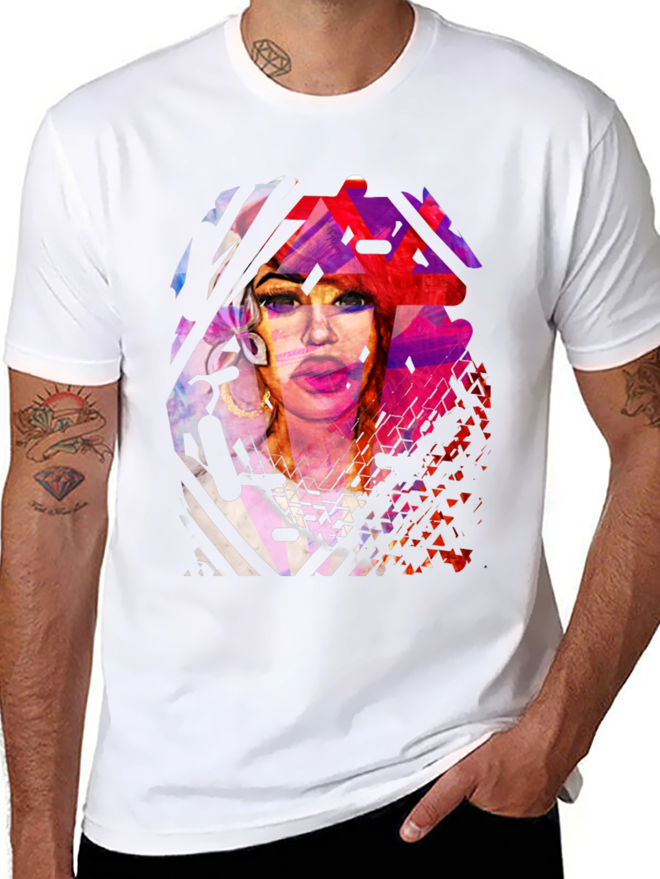 Abstract Portrait Graphic Print Black T-Shirt