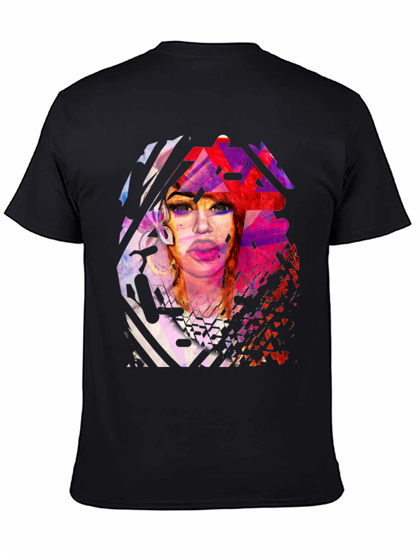 Abstract Portrait Graphic Print Black T-Shirt