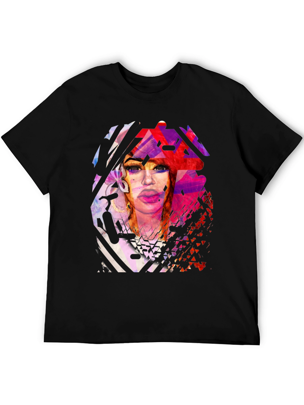 Abstract Portrait Graphic Print Black T-Shirt