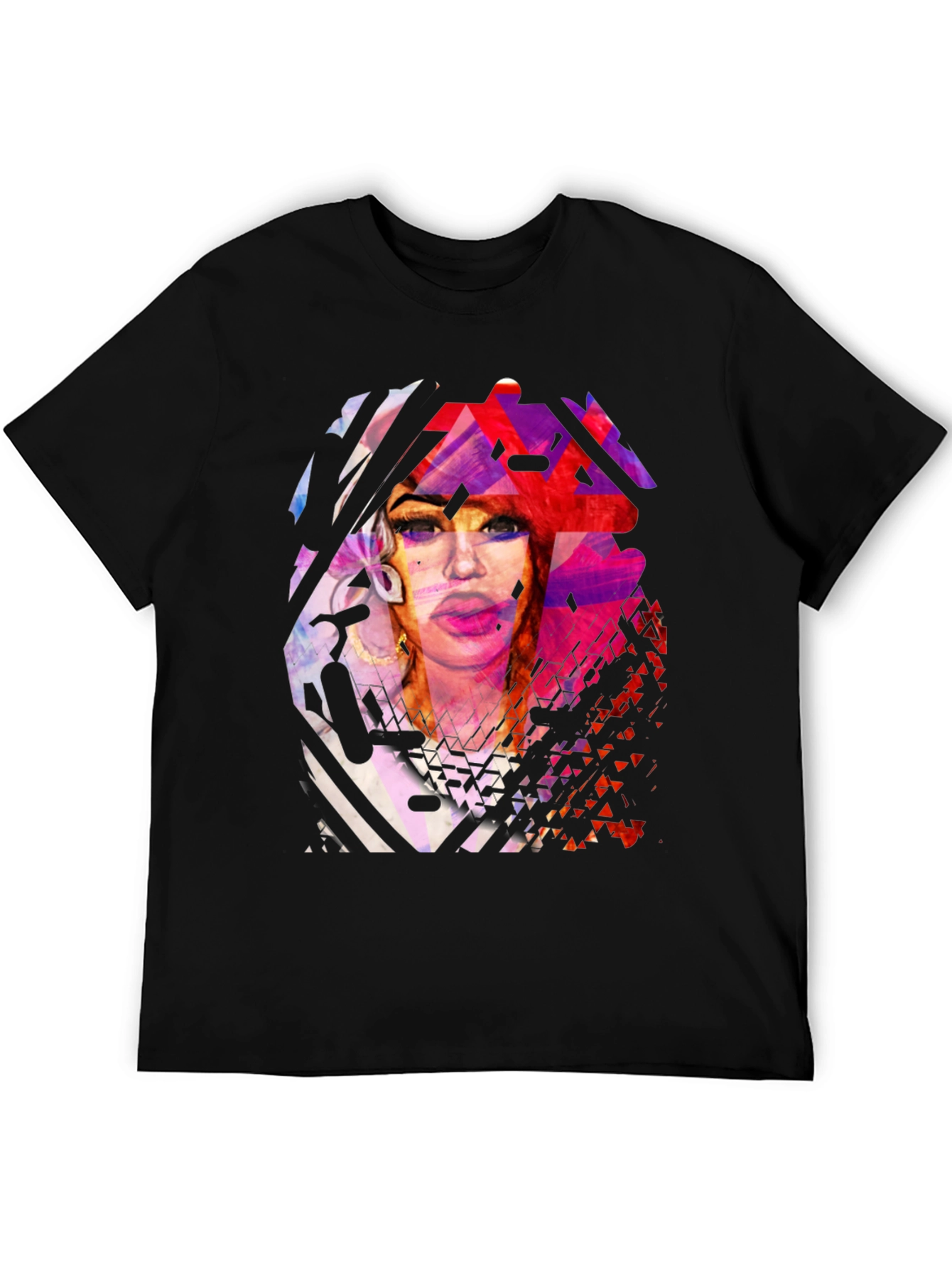Abstract Portrait Graphic Print Black T-Shirt