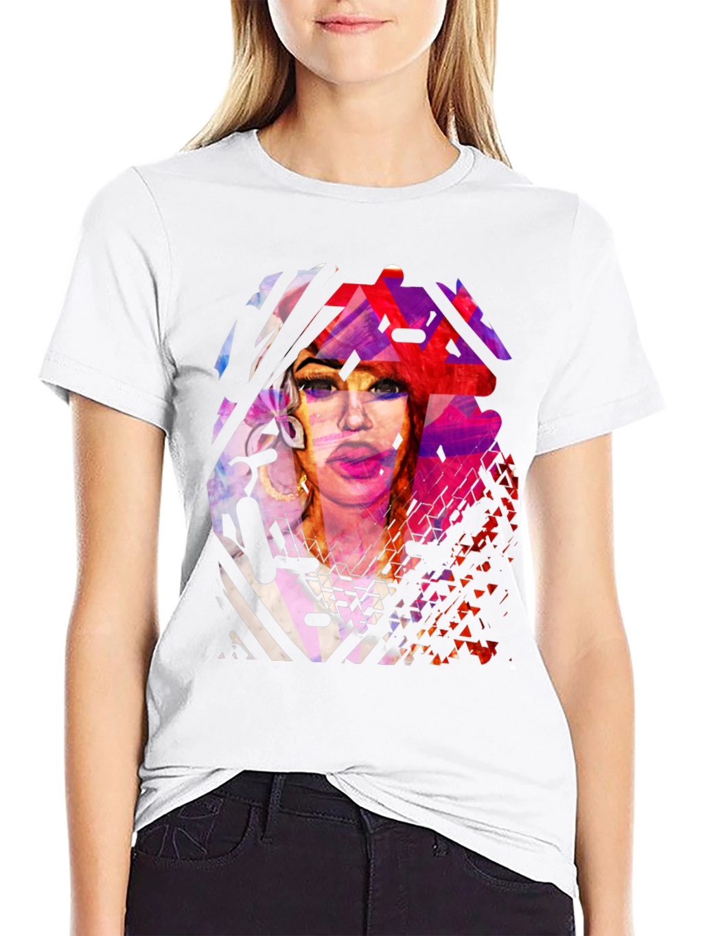 Abstract Portrait Graphic Print Black T-Shirt