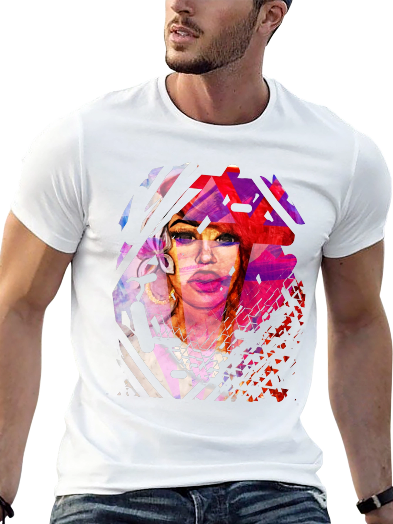 Abstract Portrait Graphic Print Black T-Shirt