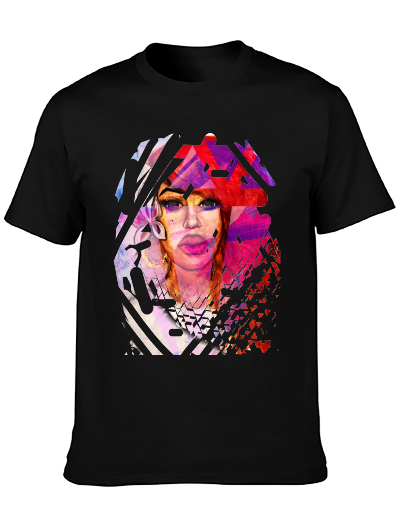 Abstract Portrait Graphic Print Black T-Shirt