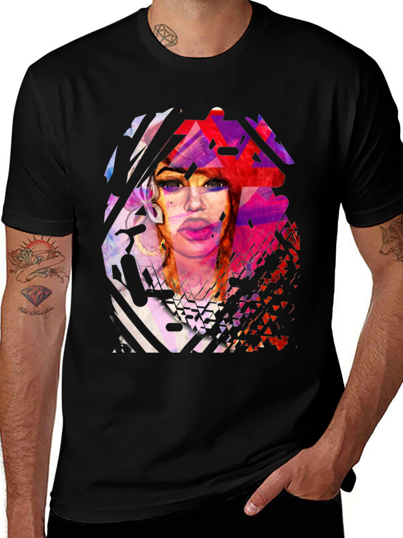 Abstract Portrait Graphic Print Black T-Shirt