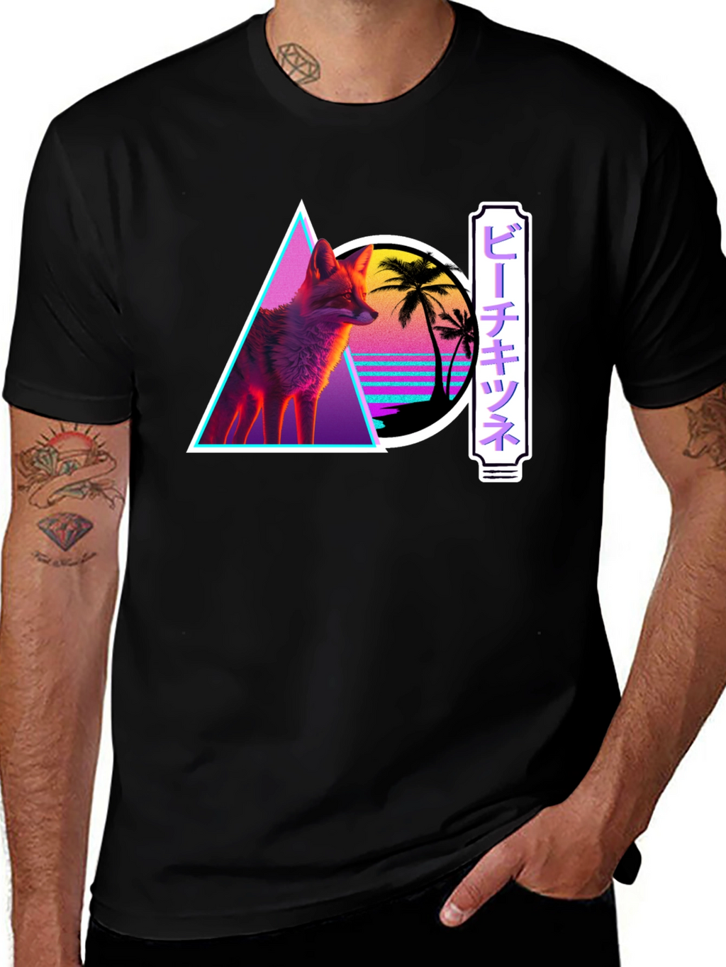 Retro Fox Graphic Tee - Synthwave Style