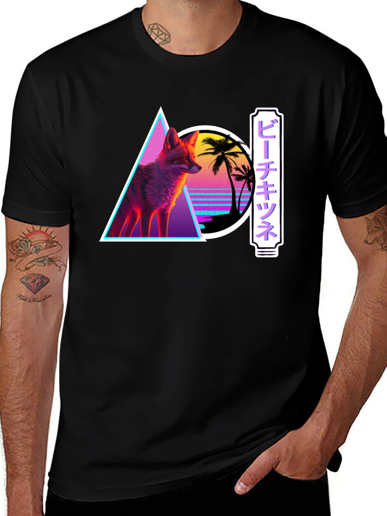 Retro Fox Graphic Tee - Synthwave Style
