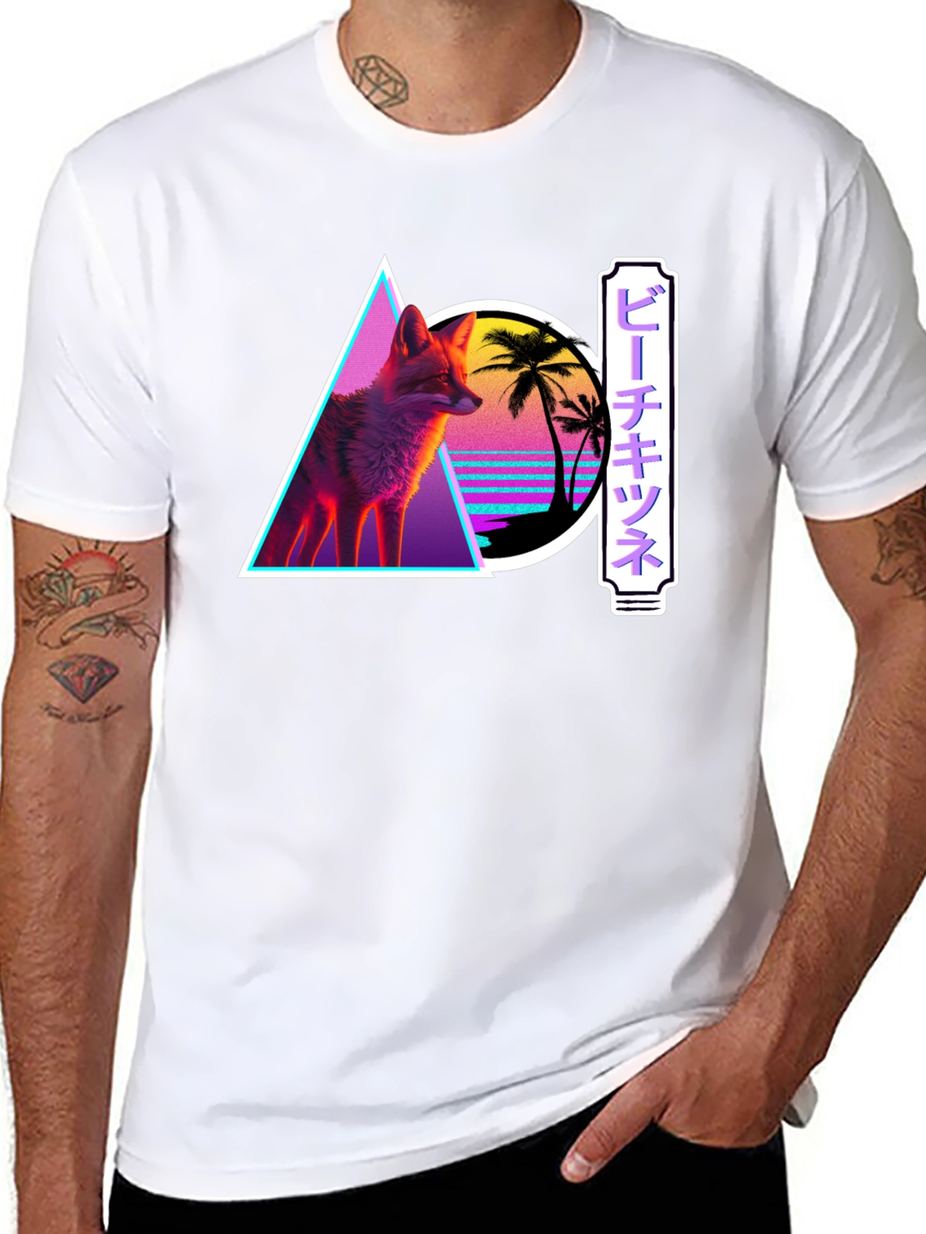 Retro Fox Graphic Tee - Synthwave Style