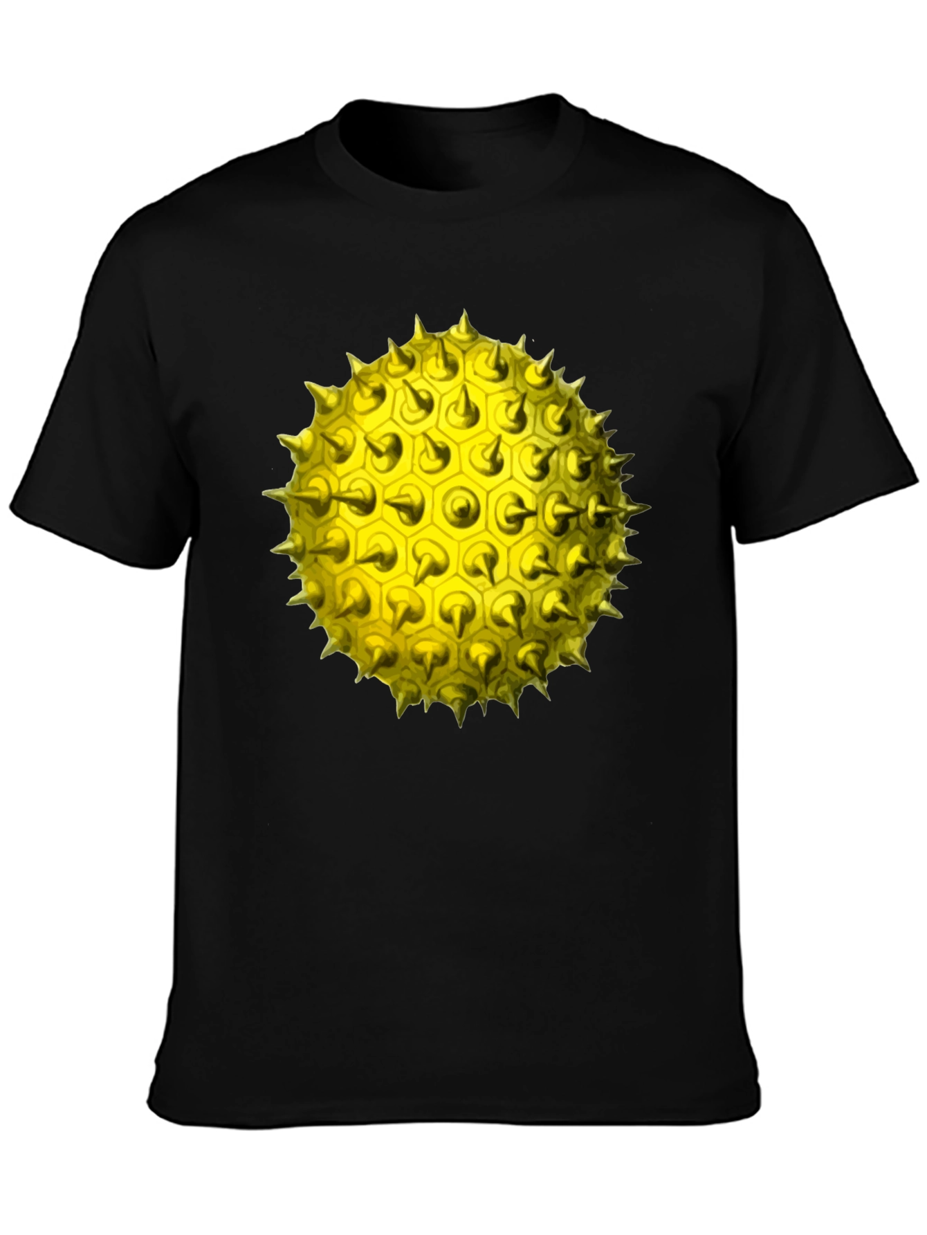 Spiky Yellow Orb Graphic Tee - Modern Black T-Shirt