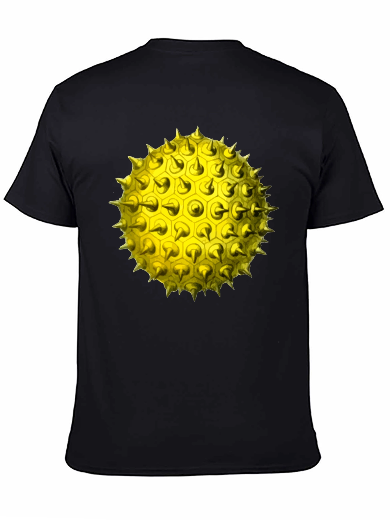 Spiky Yellow Orb Graphic Tee - Modern Black T-Shirt