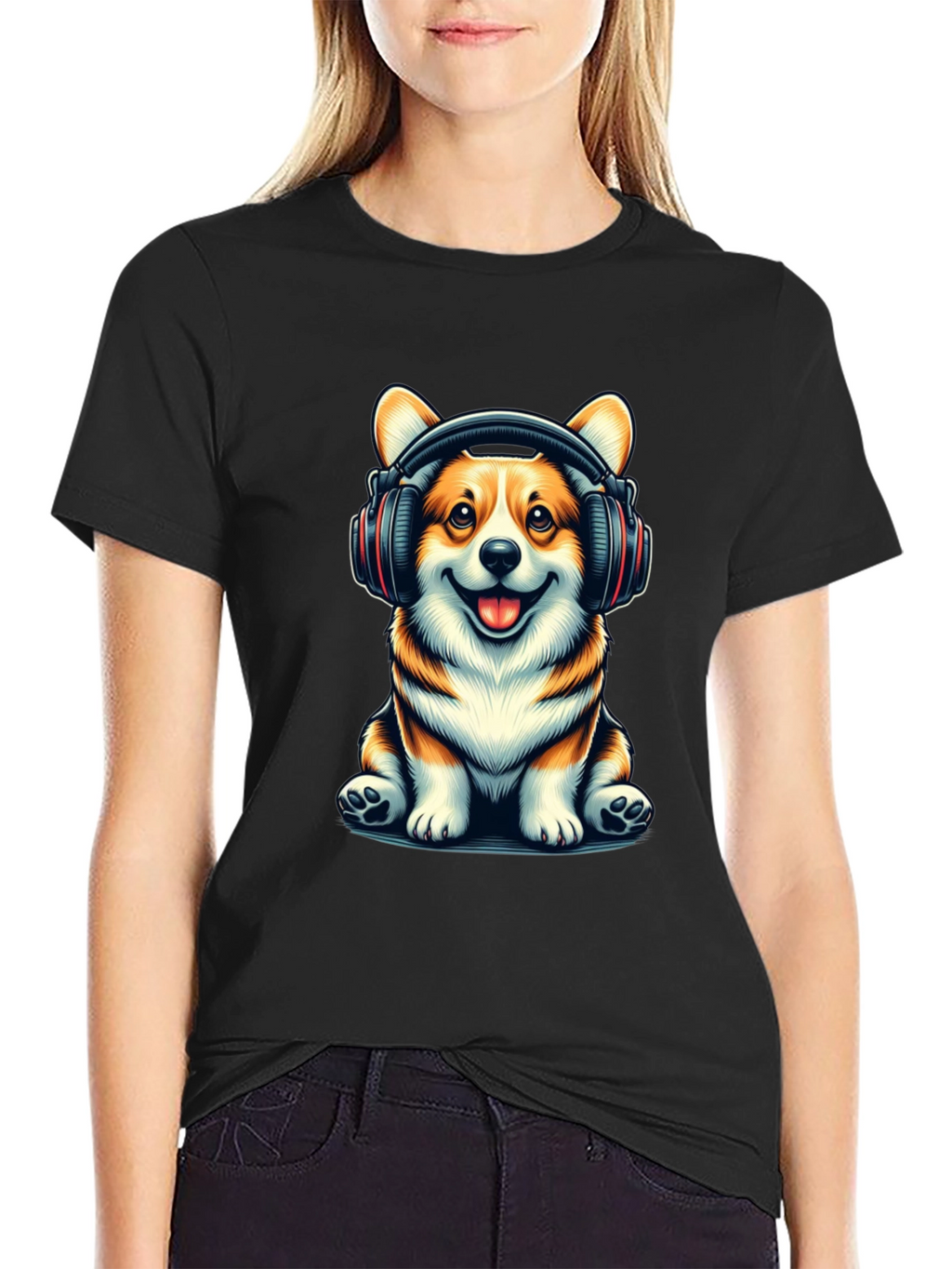 Corgi Headphones Graphic T-Shirt
