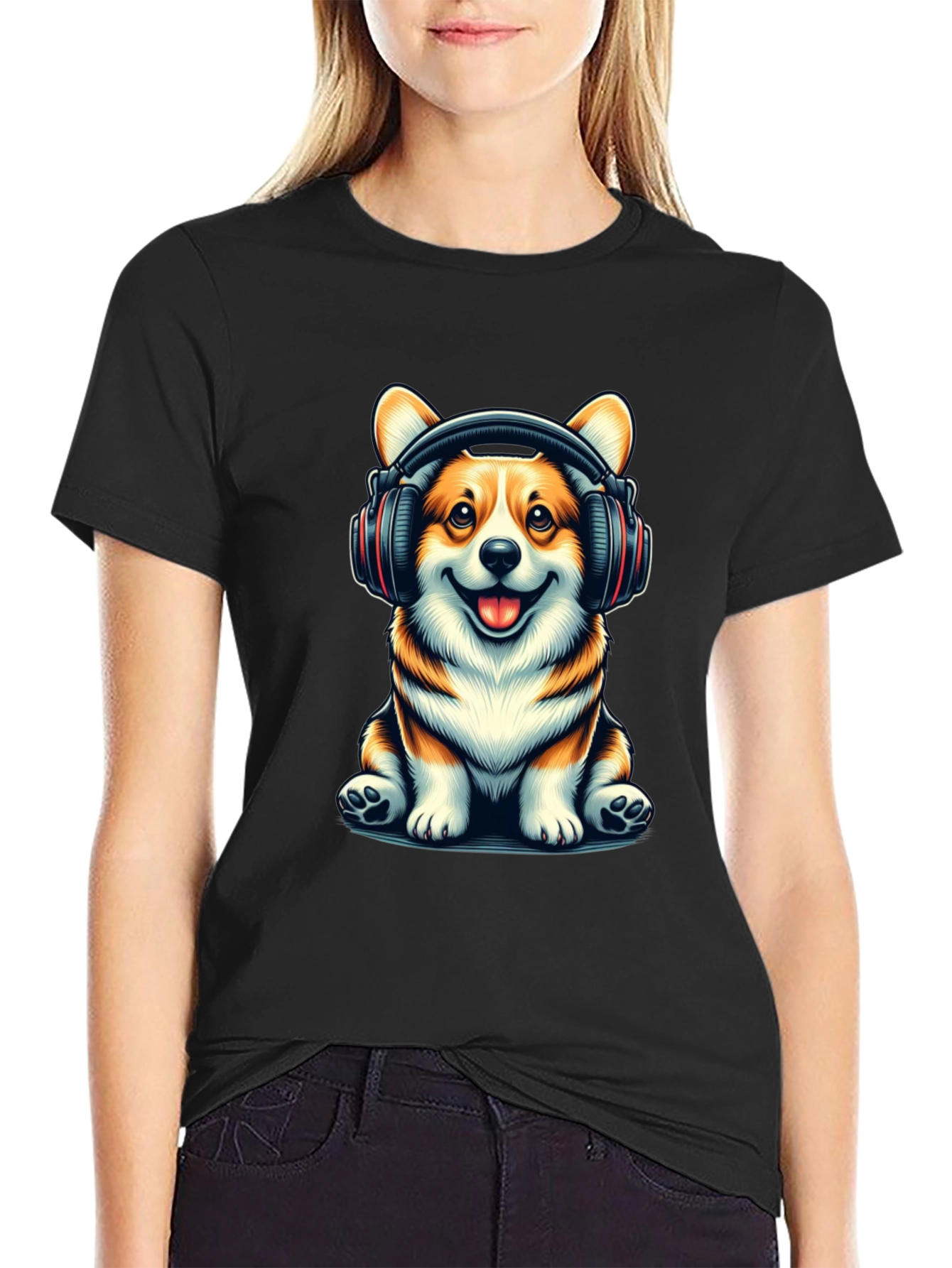 Corgi Headphones Graphic T-Shirt