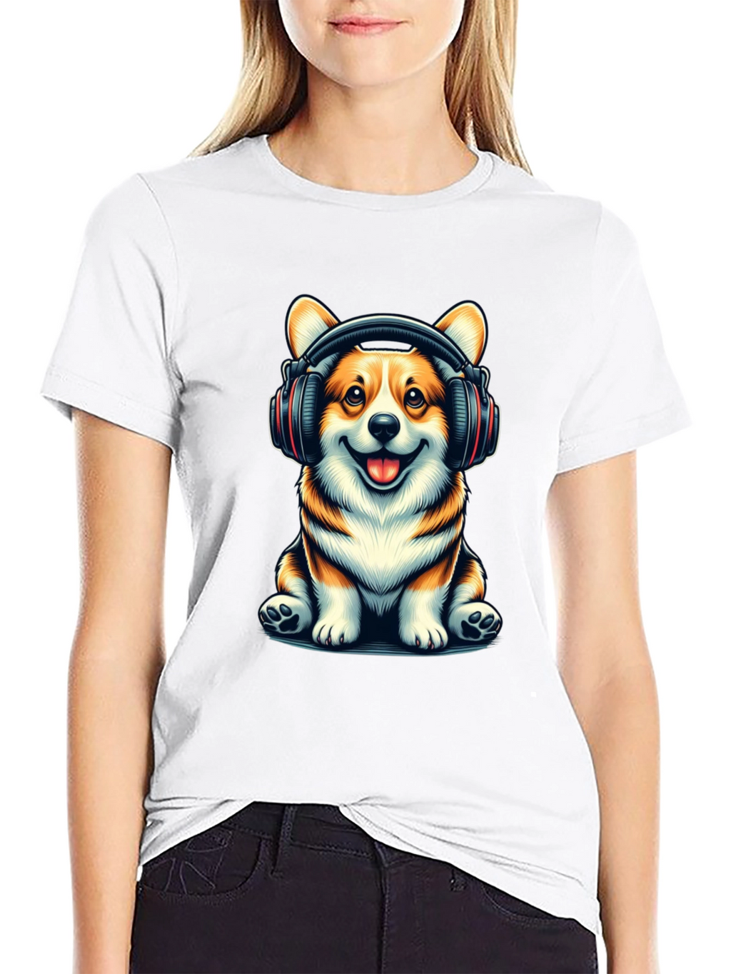 Corgi Headphones Graphic T-Shirt