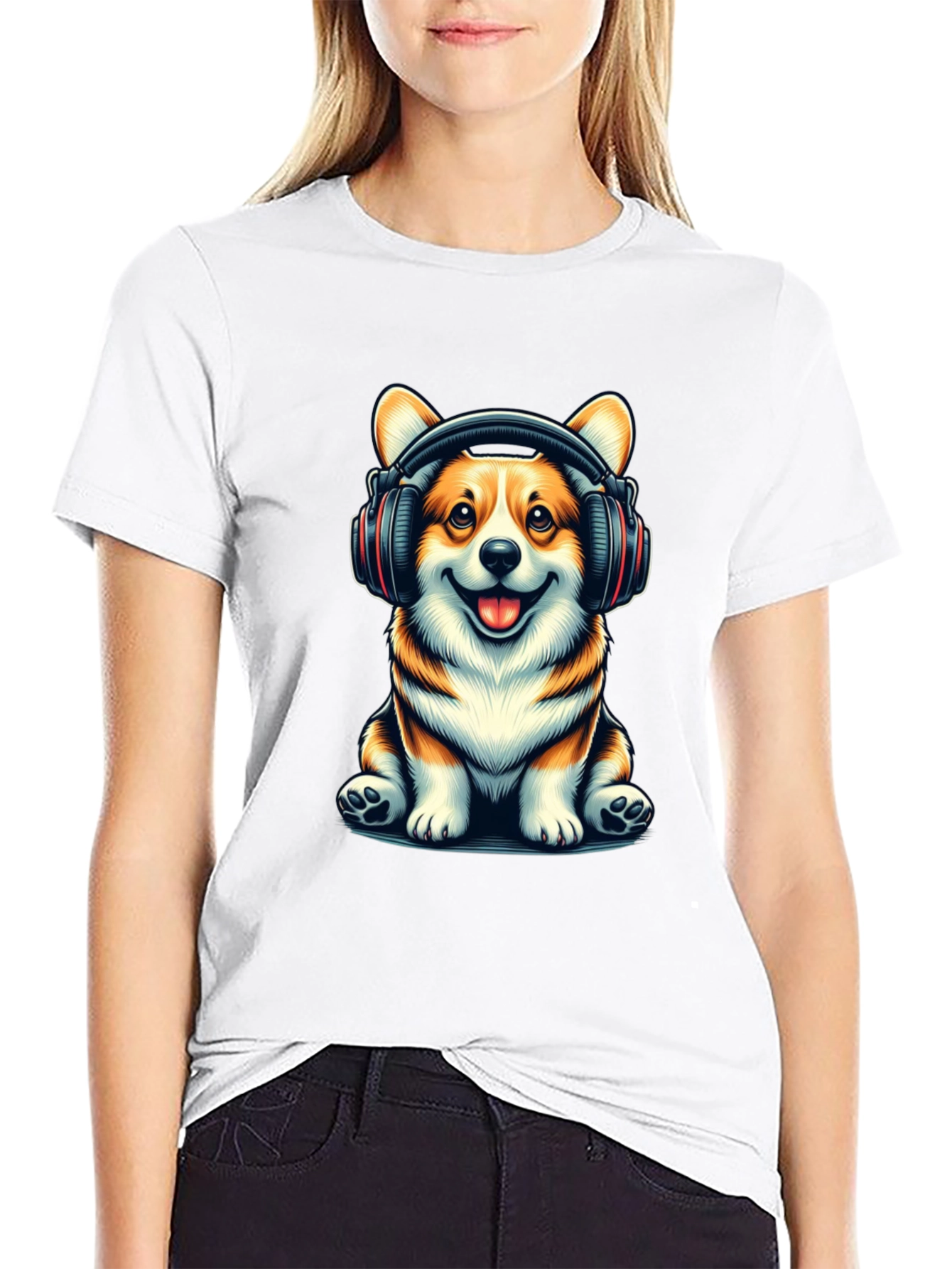 Corgi Headphones Graphic T-Shirt