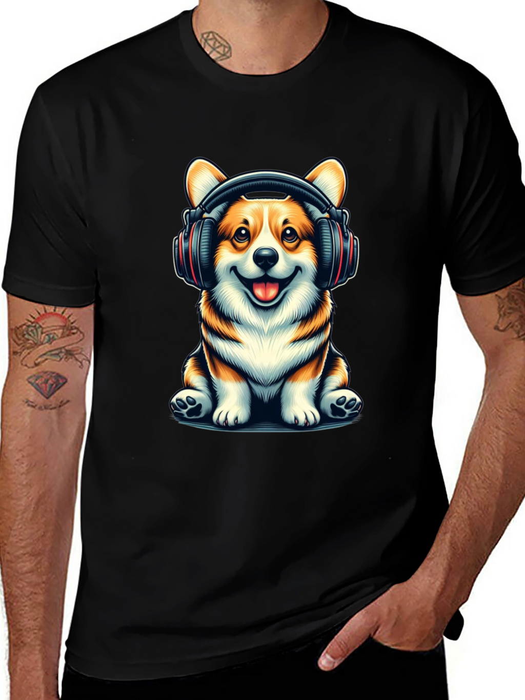 Corgi Headphones Graphic T-Shirt