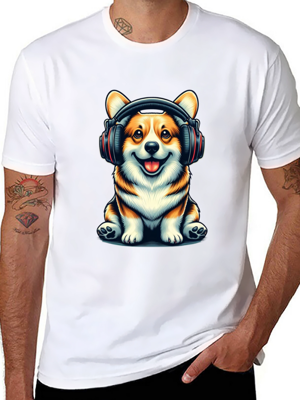Corgi Headphones Graphic T-Shirt