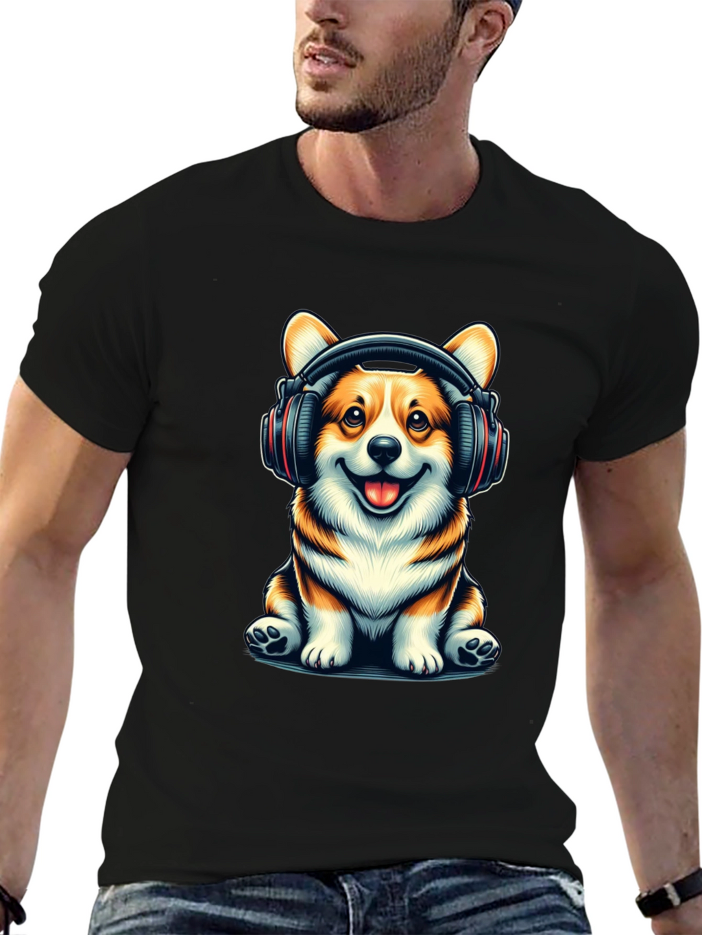 Corgi Headphones Graphic T-Shirt