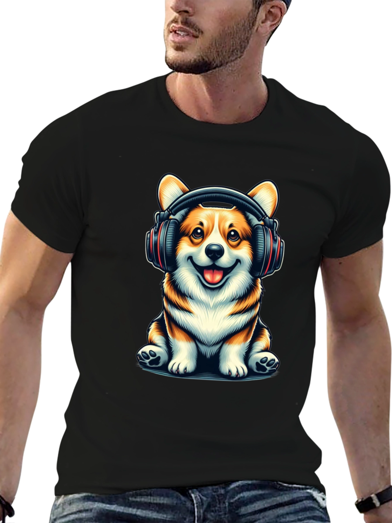Corgi Headphones Graphic T-Shirt
