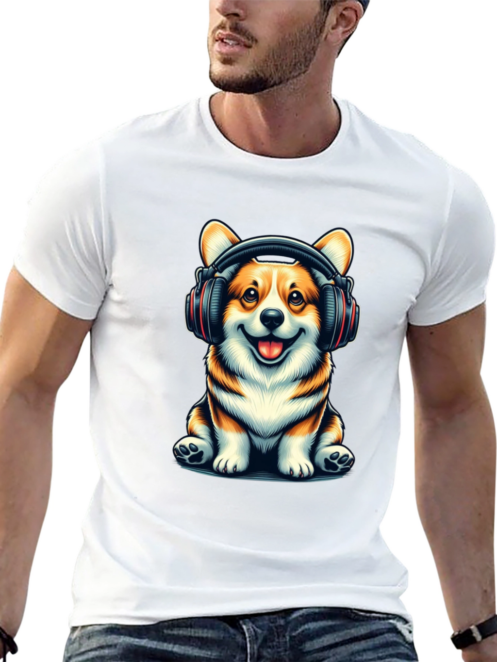 Corgi Headphones Graphic T-Shirt
