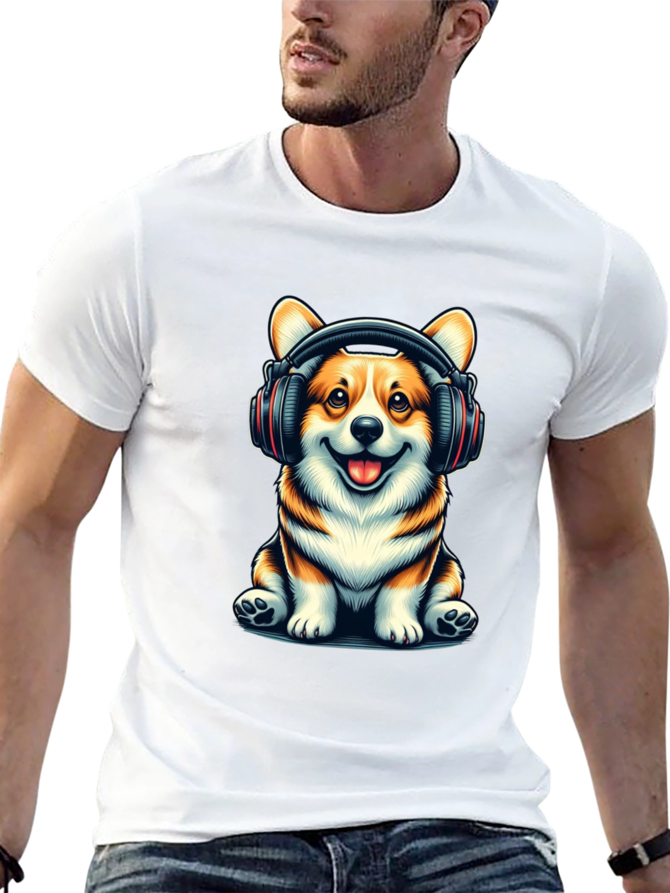 Corgi Headphones Graphic T-Shirt