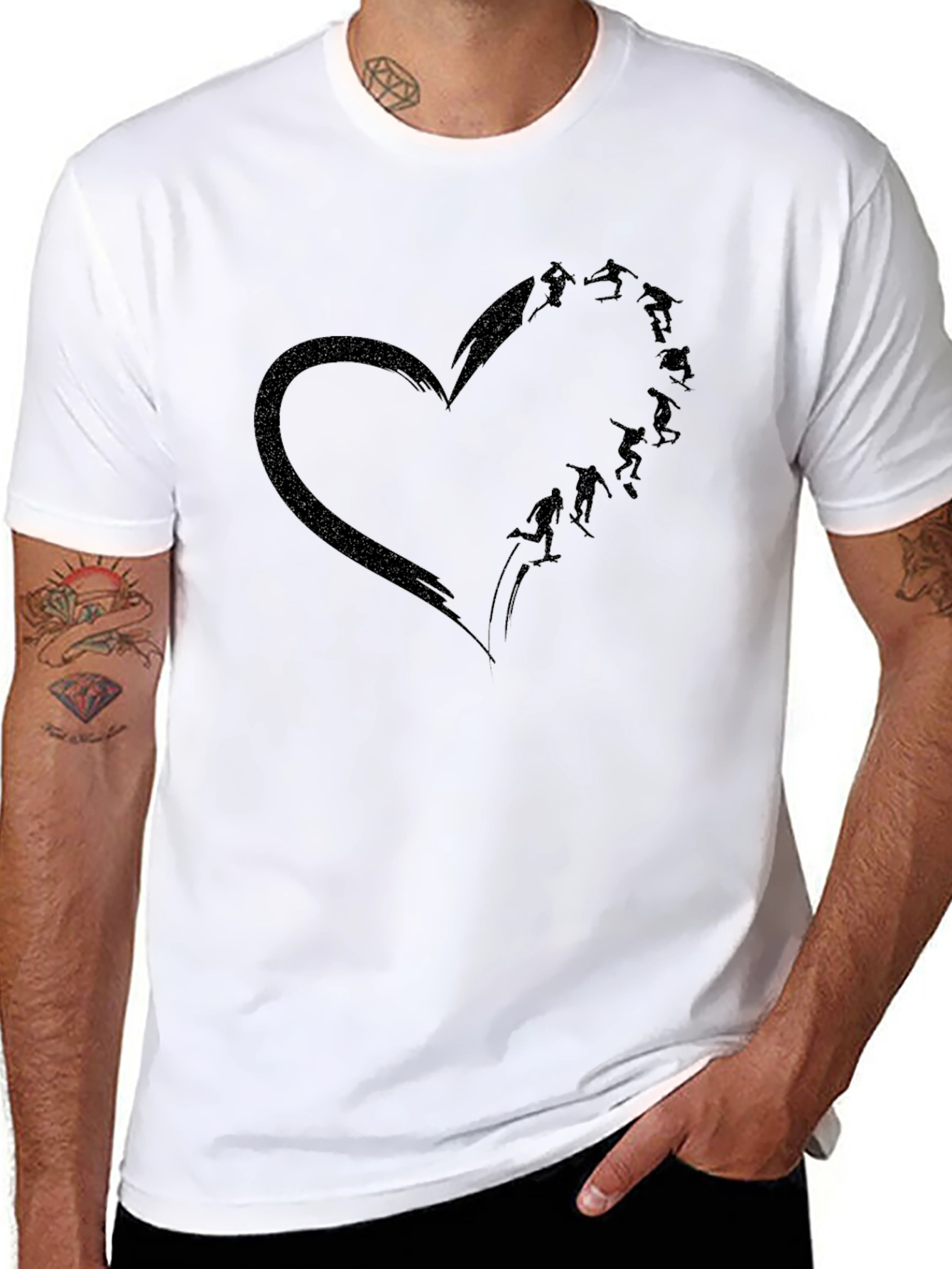 Skateboarding Heart Tee - Black Graphic T-Shirt