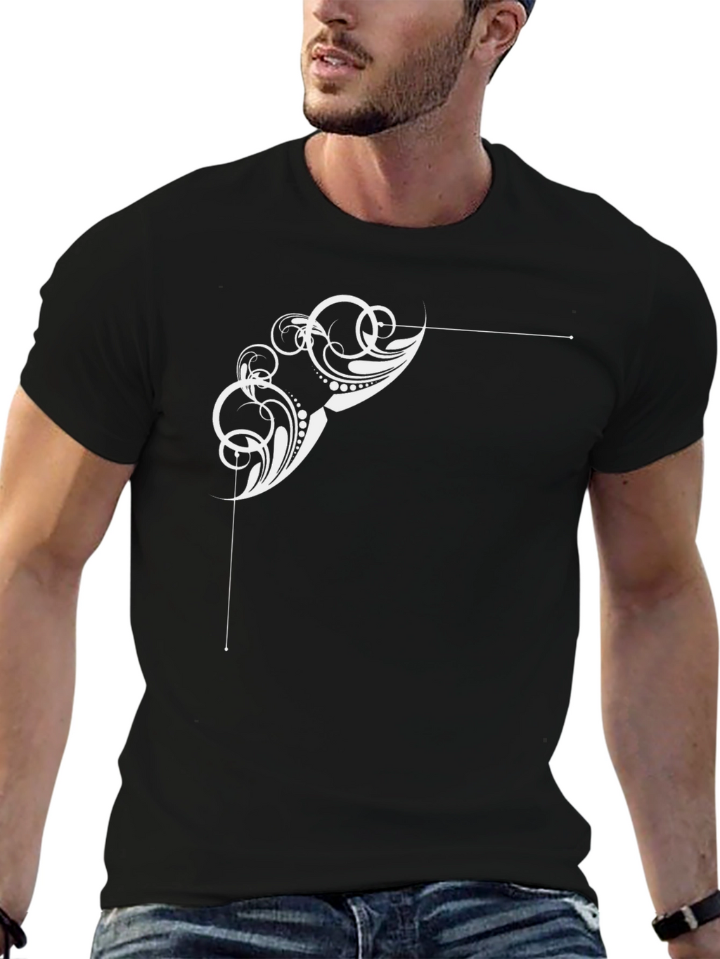 Stylish Black T-Shirt with Abstract White Design