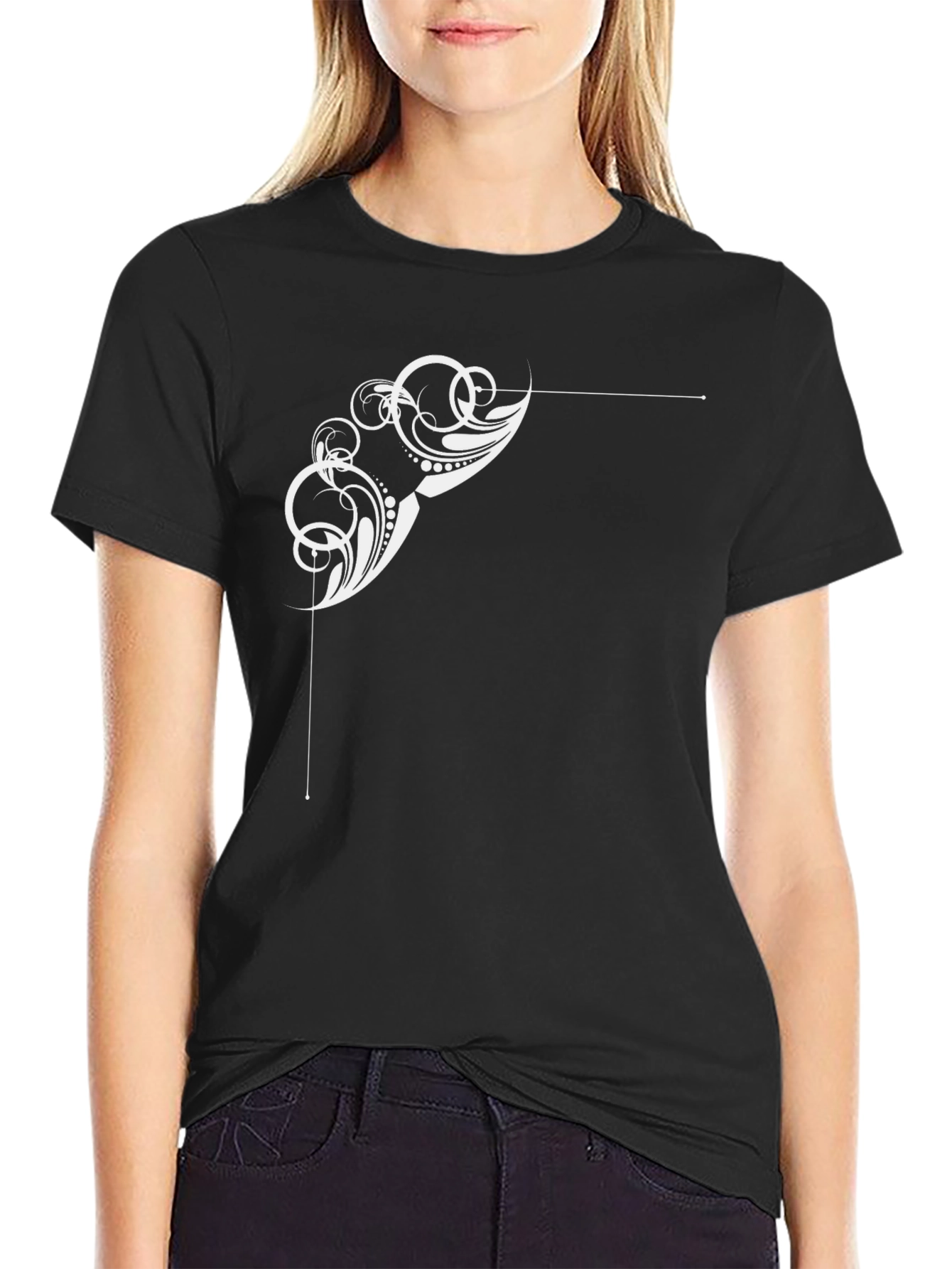 Stylish Black T-Shirt with Abstract White Design