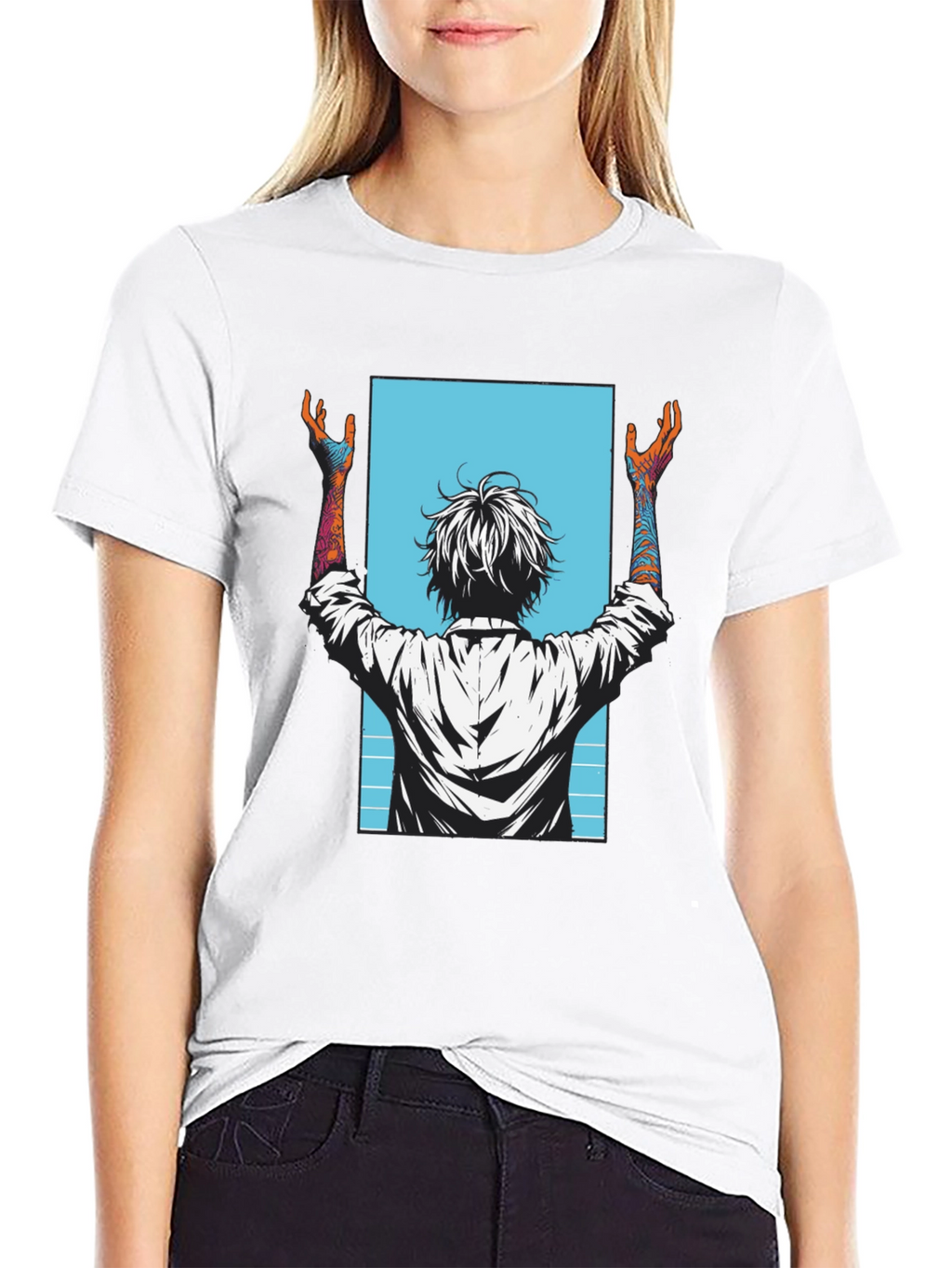 Graphic Tee - Anime Style Print - Black