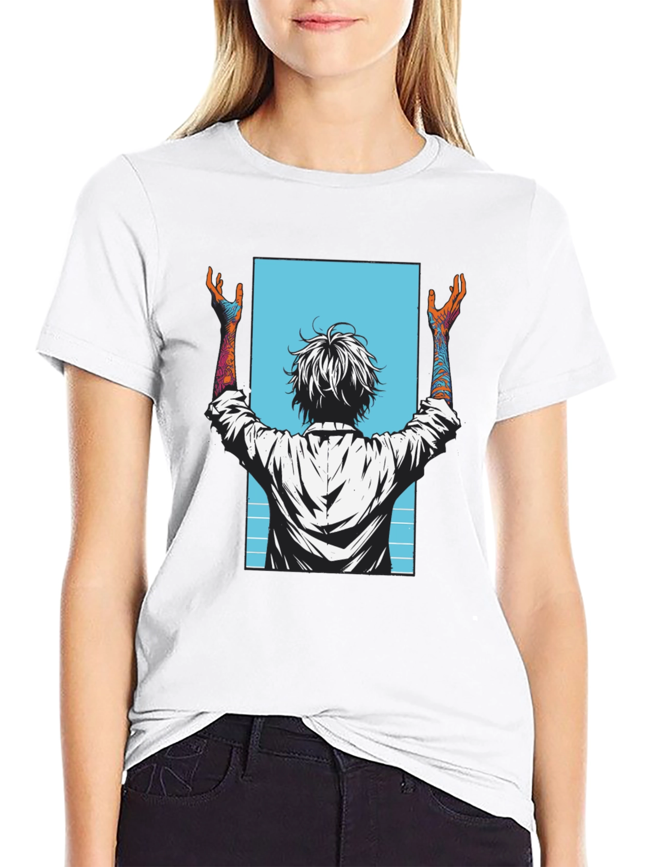 Graphic Tee - Anime Style Print - Black