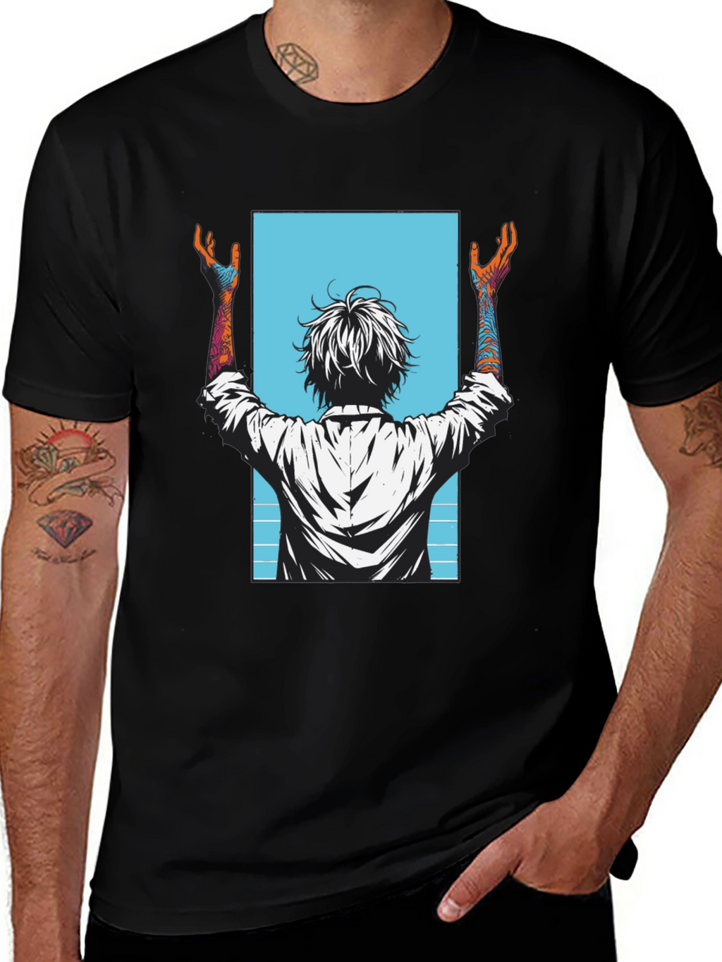 Graphic Tee - Anime Style Print - Black