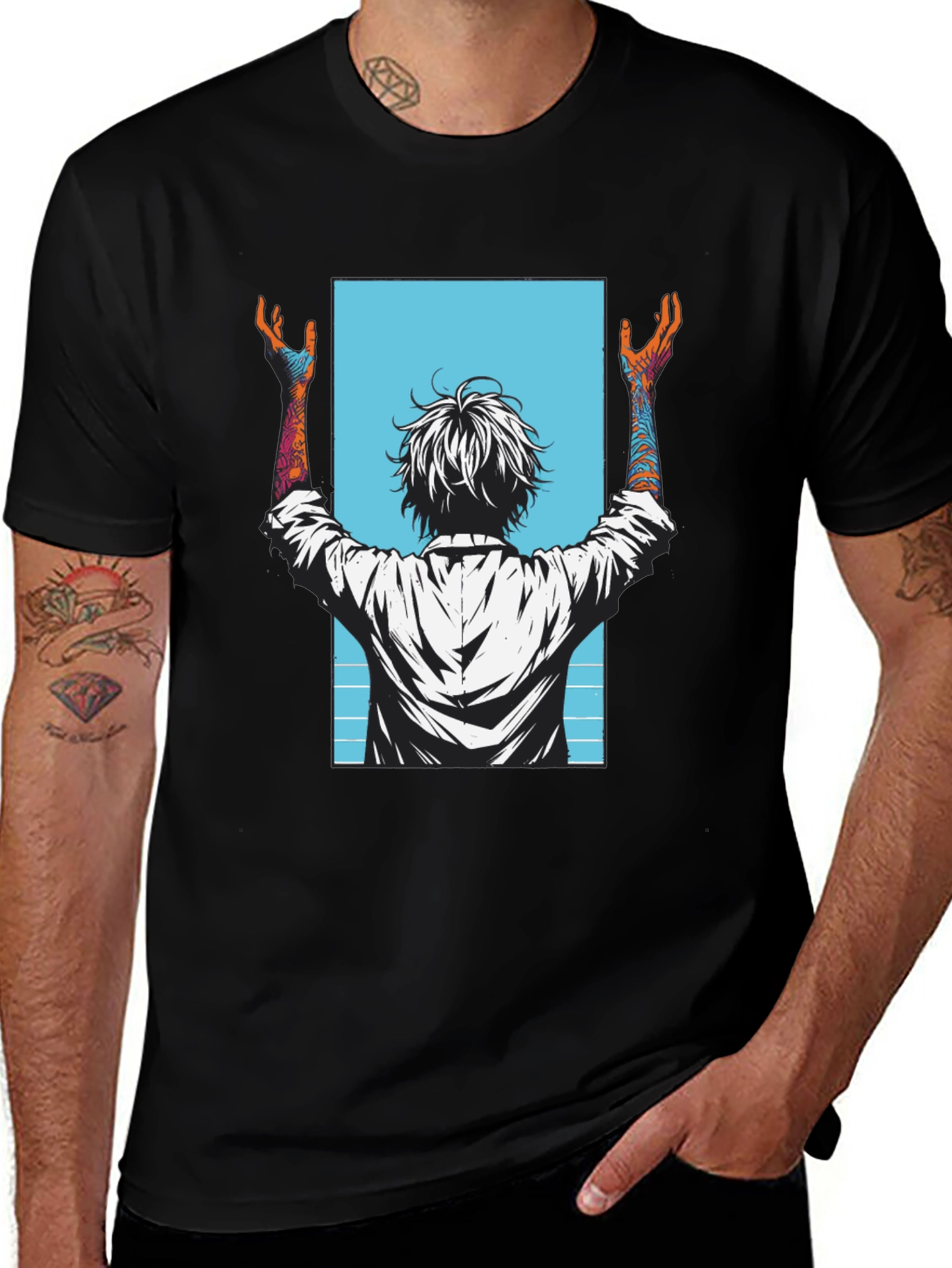 Graphic Tee - Anime Style Print - Black