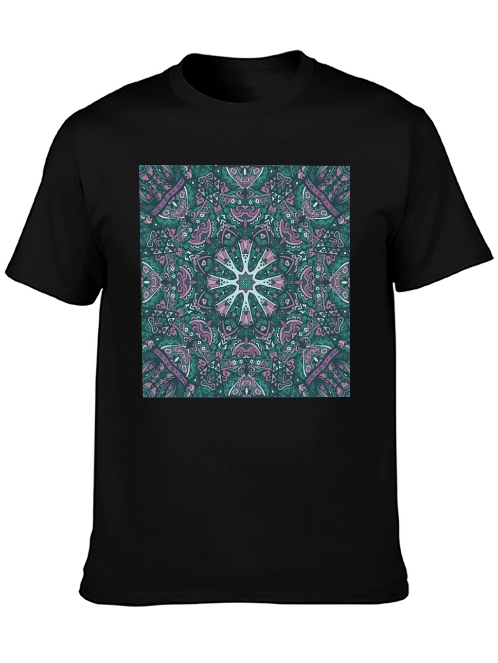 Abstract Mandala Print Black T-Shirt